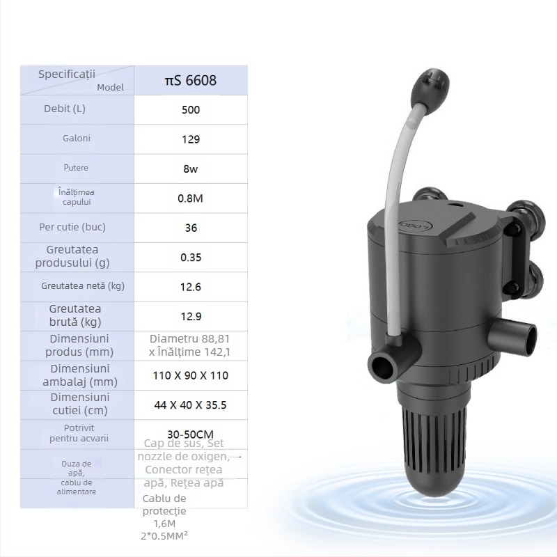 Haiyi pompă submersibilă pentru acvariu, cu filtru și aerare — design vertical, 3-in-1, greutate 0,375 kg