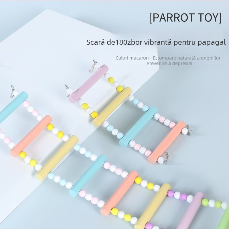 Happy Parrot scară de cățărare din lemn și leagăn pentru cușca păsilor