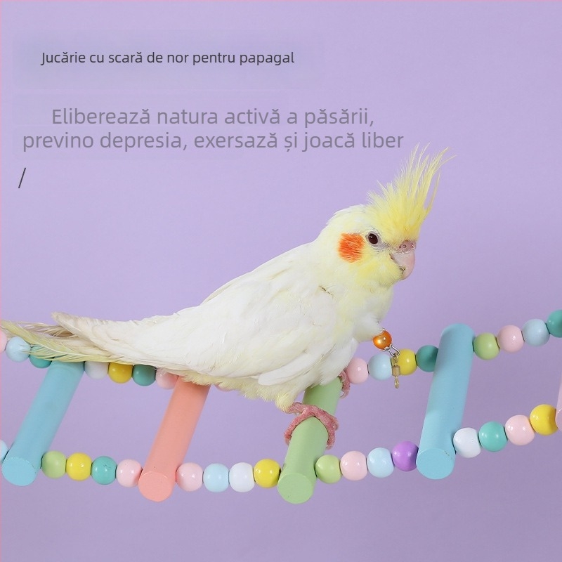 Happy Parrot scară de cățărare din lemn și leagăn pentru cușca păsilor