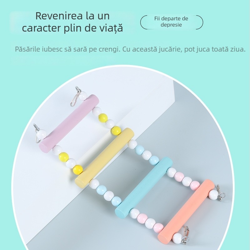 Happy Parrot scară de cățărare din lemn și leagăn pentru cușca păsilor