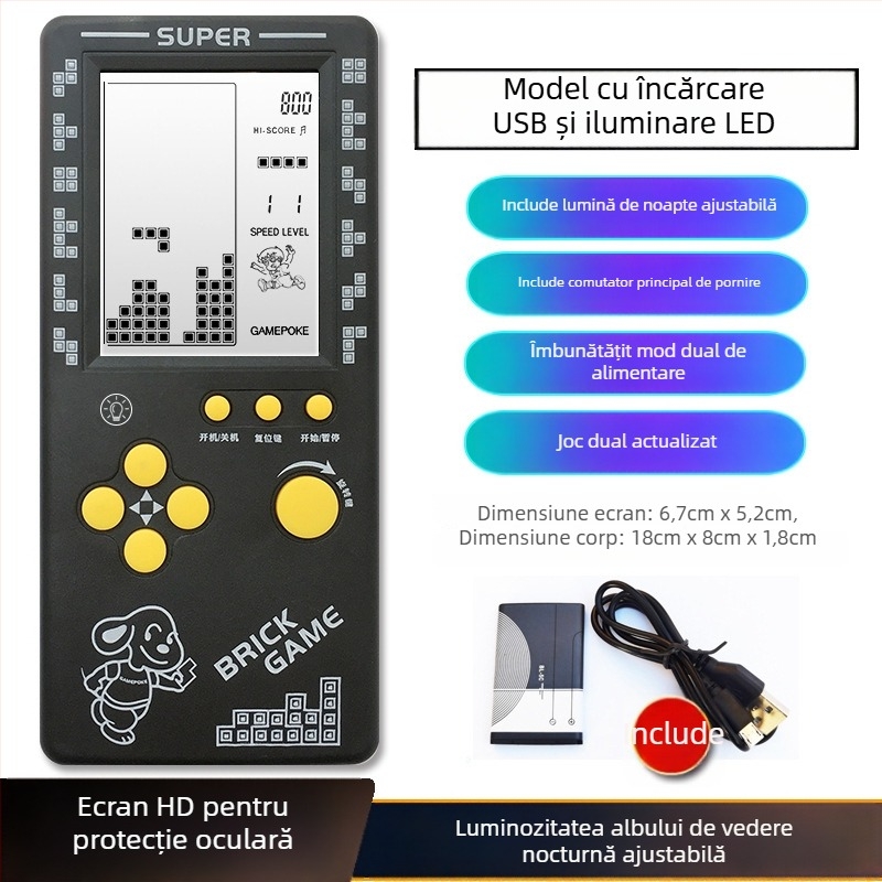 Consolă portabilă Tetris – nouă, pentru un singur jucător, 14+ ani, stil nostalgic retro.