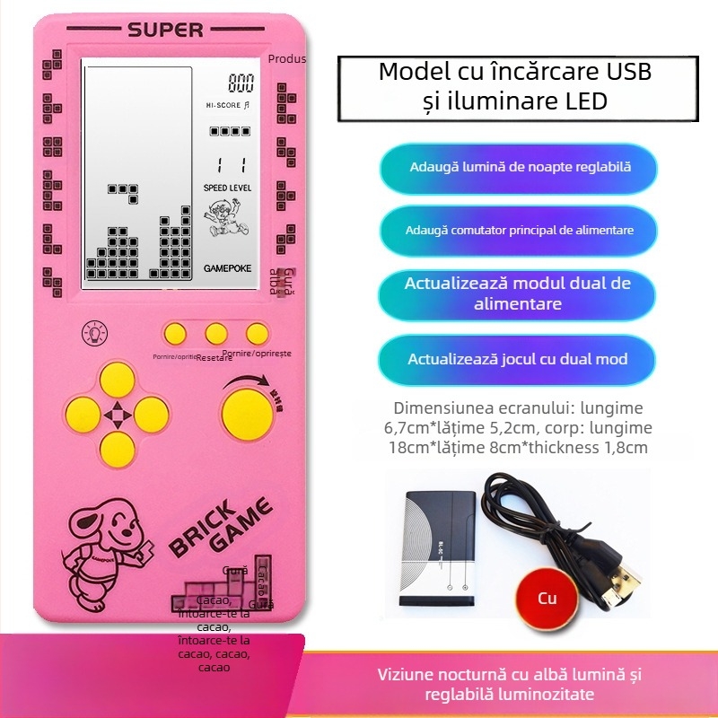 Consolă portabilă Tetris – nouă, pentru un singur jucător, 14+ ani, stil nostalgic retro.