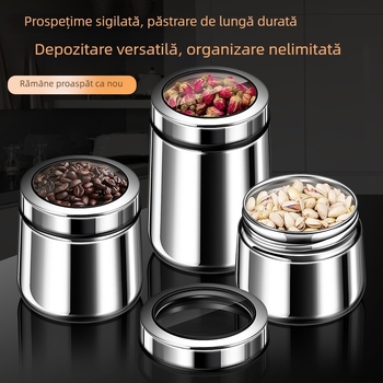 Borcan sigilat din oțel inoxidabil 316 pentru boabe de cafea și ceai, formă rotundă, 1–2 L, stil modern minimalist, personalizare disponibilă