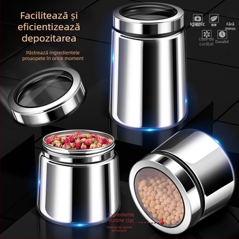 Borcan sigilat din oțel inoxidabil 316 pentru boabe de cafea și ceai, formă rotundă, 1–2 L, stil modern minimalist, personalizare disponibilă
