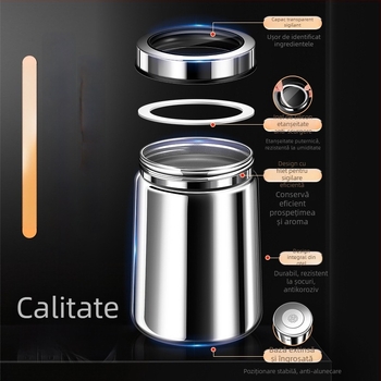 Borcan sigilat din oțel inoxidabil 316 pentru boabe de cafea și ceai, formă rotundă, 1–2 L, stil modern minimalist, personalizare disponibilă