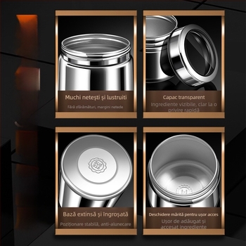 Borcan sigilat din oțel inoxidabil 316 pentru boabe de cafea și ceai, formă rotundă, 1–2 L, stil modern minimalist, personalizare disponibilă