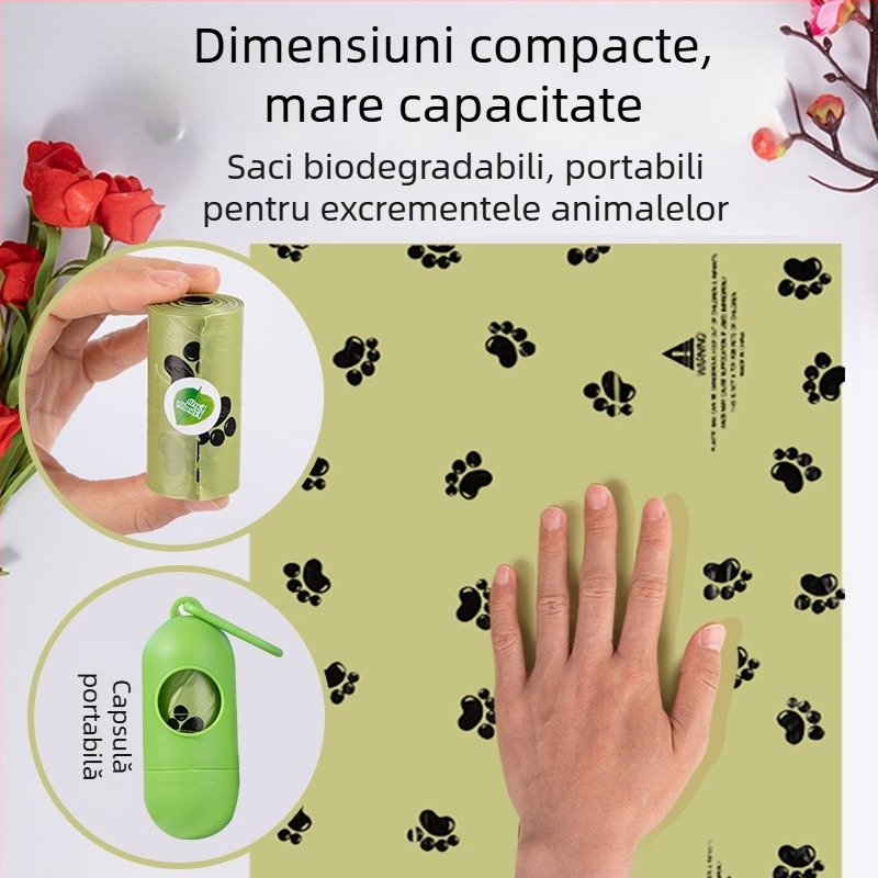 Dispenser pentru pungile de gunoi pentru câini, cu pungi în rol biodegradabile și groase