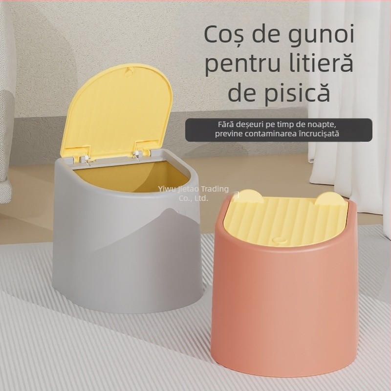 Lopată manuală pentru nisip de pisică, cu capac și coș pentru gunoi anti-miros