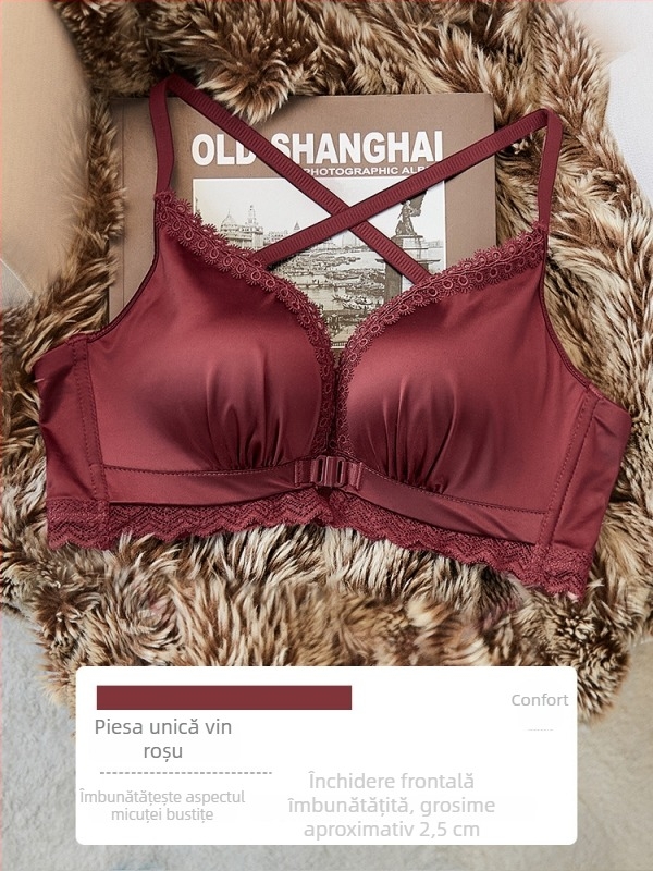 Sutien cu închidere frontală pentru bust mic – push-up, anti-cădere, cupe fără spații, spate frumos, material nylon cu căptușeală