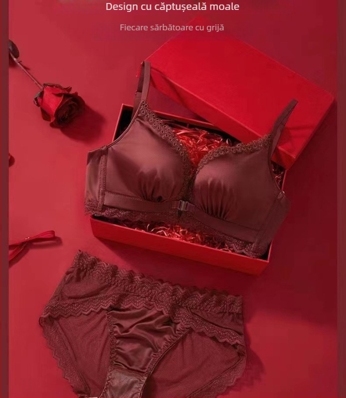 Sutien cu închidere frontală pentru bust mic – push-up, anti-cădere, cupe fără spații, spate frumos, material nylon cu căptușeală