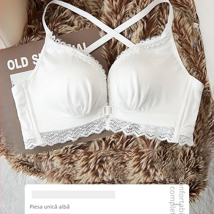 Sutien cu închidere frontală pentru bust mic – push-up, anti-cădere, cupe fără spații, spate frumos, material nylon cu căptușeală