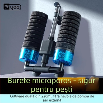 Pompă de oxigenare pentru acvariu, cu funcție trei în unu încorporată: oxigenare, circulație a apei și filtrare; Material: plastic; Filtru: vată de filtrare