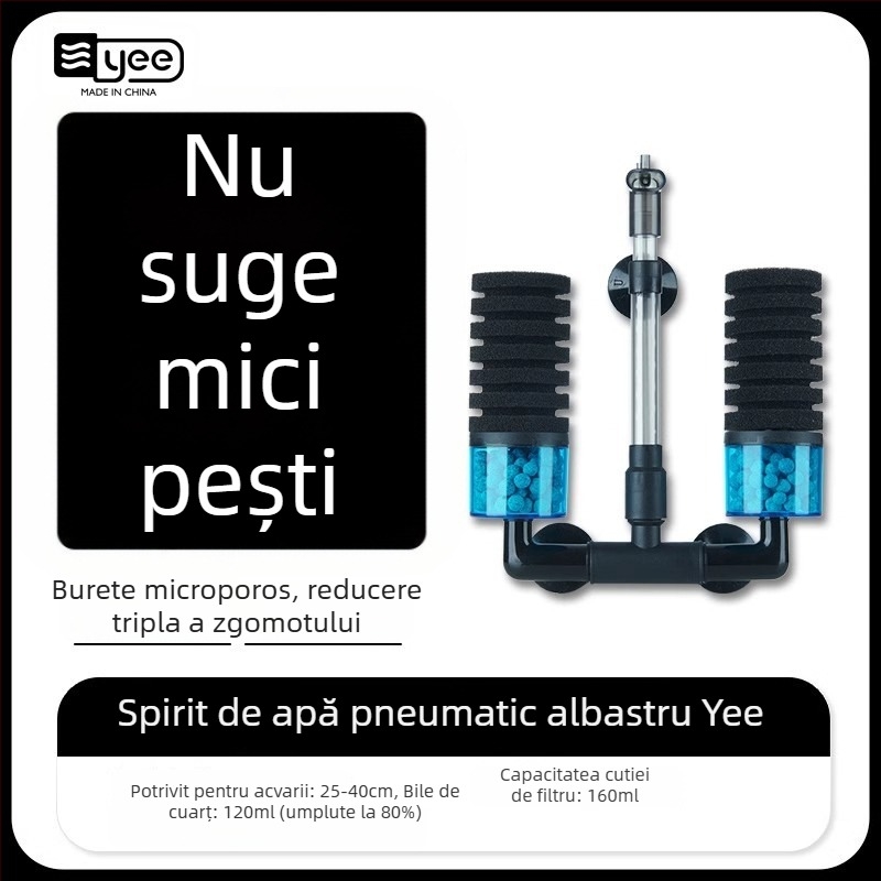 Pompă de oxigenare pentru acvariu, cu funcție trei în unu încorporată: oxigenare, circulație a apei și filtrare; Material: plastic; Filtru: vată de filtrare