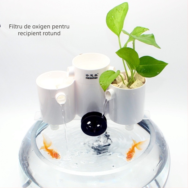 Hesimei filtru pentru acvariu rotund, 3-în-1 aspirație pentru purificare și aerare, ABS plastic, greutate 200 g