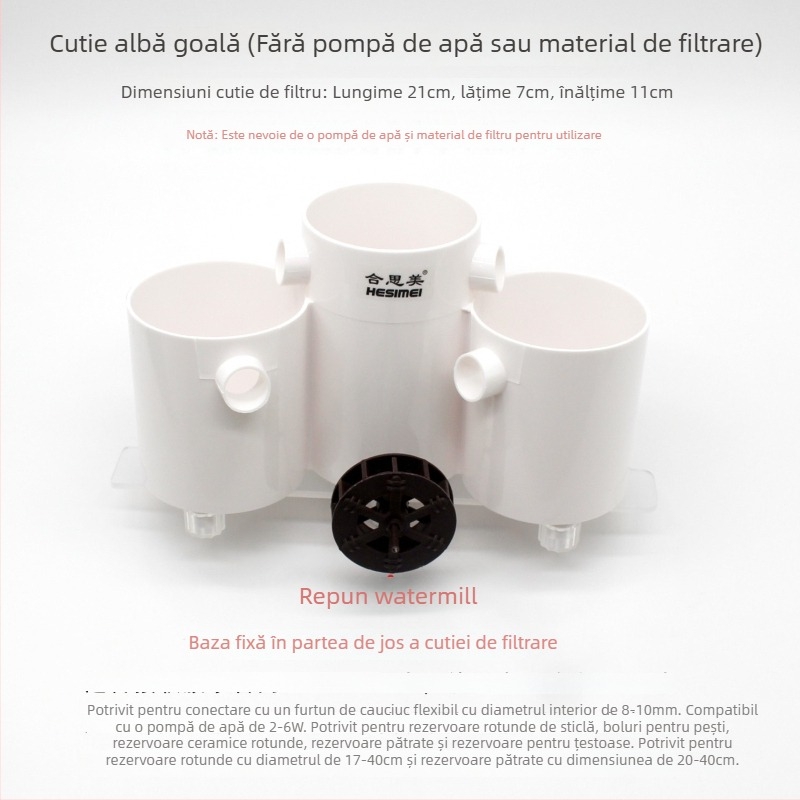 Hesimei filtru pentru acvariu rotund, 3-în-1 aspirație pentru purificare și aerare, ABS plastic, greutate 200 g