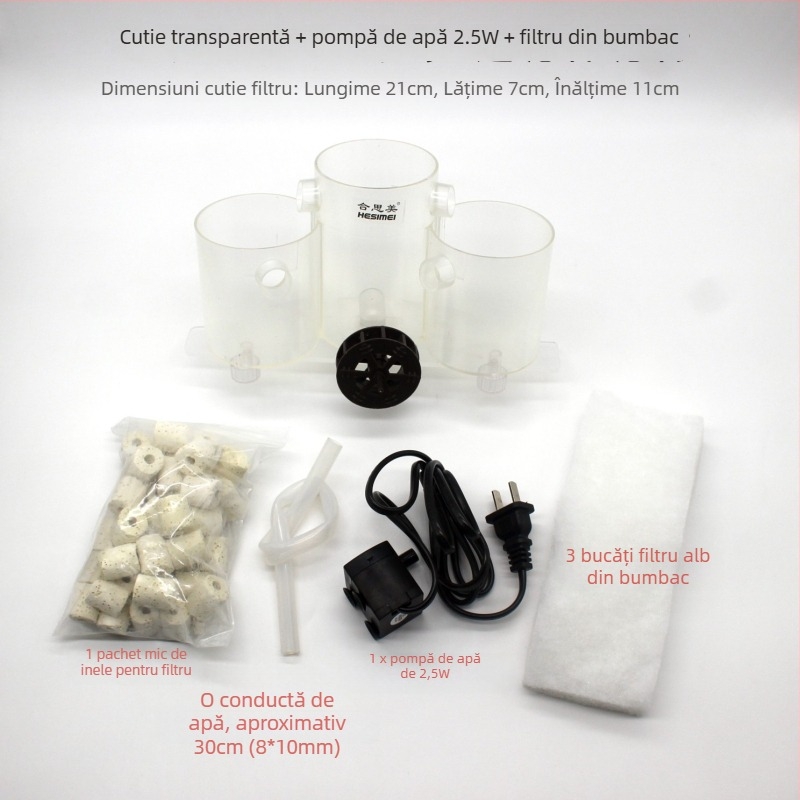 Hesimei filtru pentru acvariu rotund, 3-în-1 aspirație pentru purificare și aerare, ABS plastic, greutate 200 g