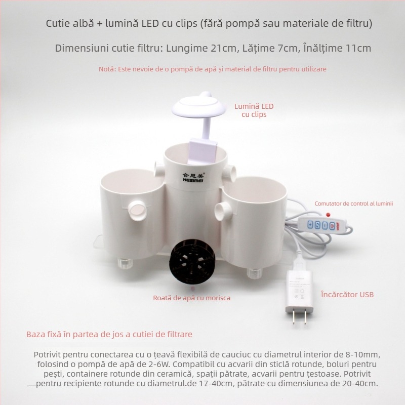 Hesimei filtru pentru acvariu rotund, 3-în-1 aspirație pentru purificare și aerare, ABS plastic, greutate 200 g
