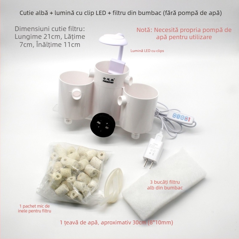 Hesimei filtru pentru acvariu rotund, 3-în-1 aspirație pentru purificare și aerare, ABS plastic, greutate 200 g