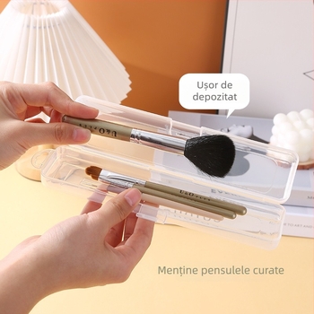 Cutie de depozitare pentru pensule de machiaj cu capac anti-praf – transparentă, portabilă, pentru creioane de sprânene, umbre și pensule (din plastic PP, capacitate 1 L)