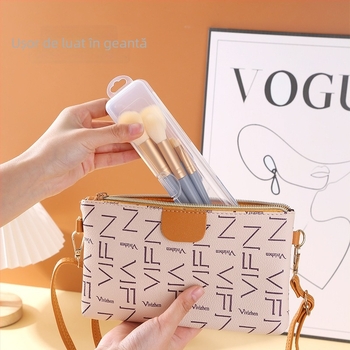 Cutie de depozitare pentru pensule de machiaj cu capac anti-praf – transparentă, portabilă, pentru creioane de sprânene, umbre și pensule (din plastic PP, capacitate 1 L)