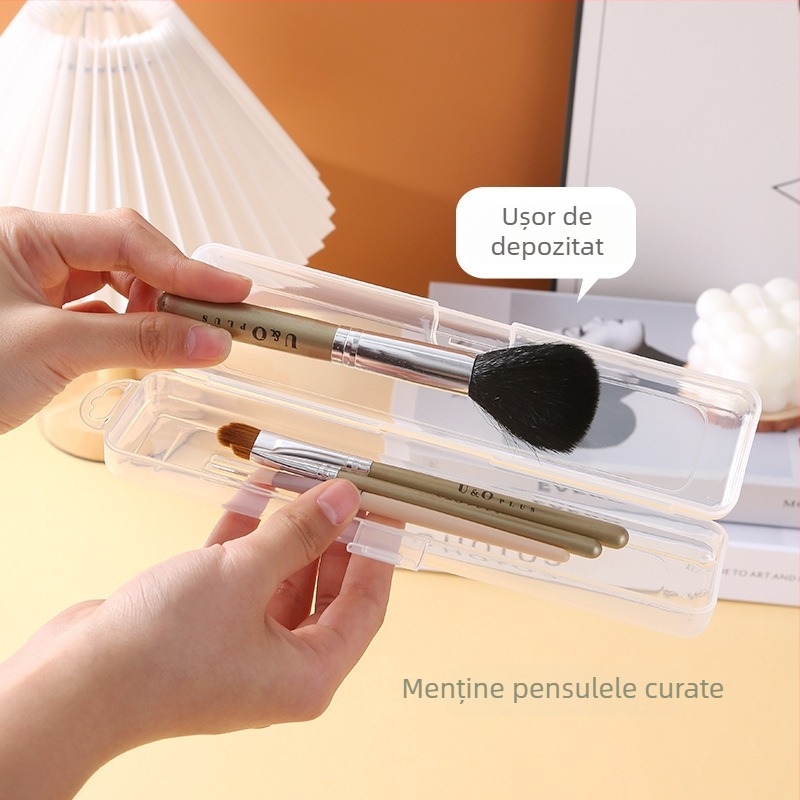 Cutie de depozitare pentru pensule de machiaj cu capac anti-praf – transparentă, portabilă, pentru creioane de sprânene, umbre și pensule (din plastic PP, capacitate 1 L)