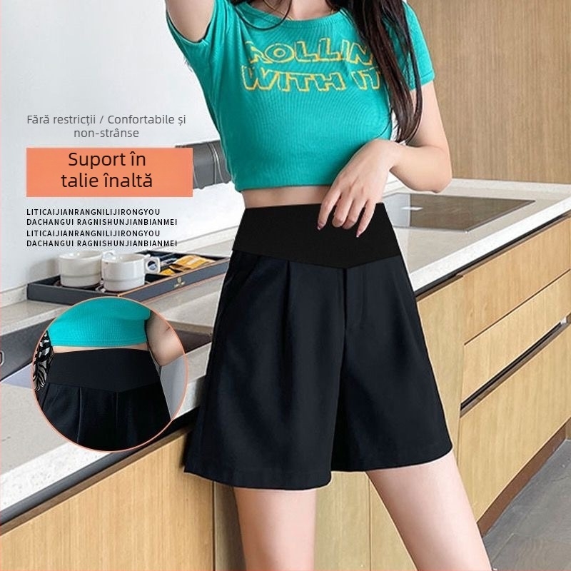 Pantaloni maternitate capri pentru vară, țesătură subțire, susținere abdominală, poliester 90–95%