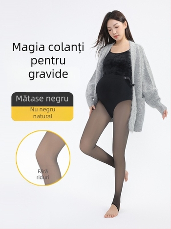 Colanți de maternitate cu susținere a abdomenului, din nylon, grosime medie, funcție termică, design dintr-o bucată