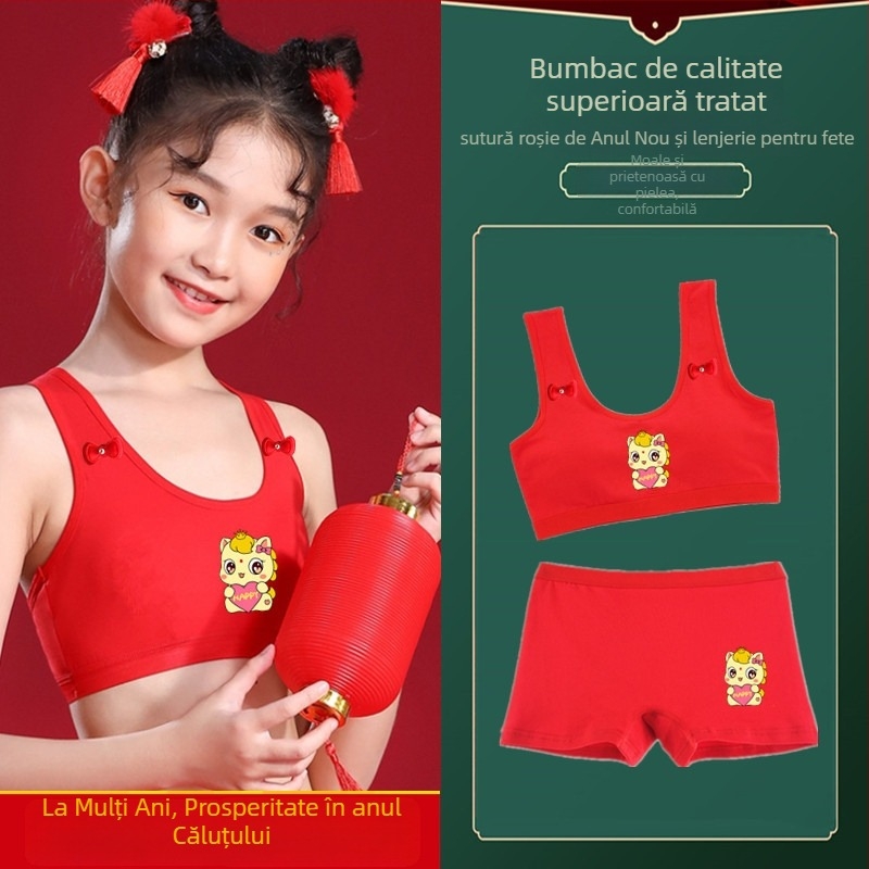 Bustier din bumbac în stil vestă pentru adolescente, cupe pline, cupe subțiri modelate, fără sârmă, 13–18 ani, Anul Calului 2026