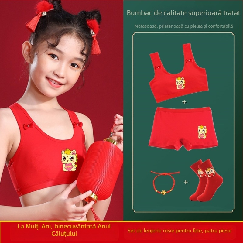 Bustier din bumbac în stil vestă pentru adolescente, cupe pline, cupe subțiri modelate, fără sârmă, 13–18 ani, Anul Calului 2026