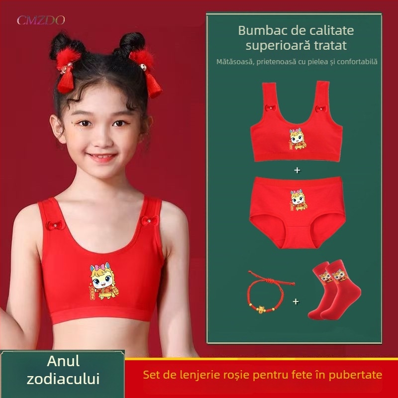 Bustier din bumbac în stil vestă pentru adolescente, cupe pline, cupe subțiri modelate, fără sârmă, 13–18 ani, Anul Calului 2026