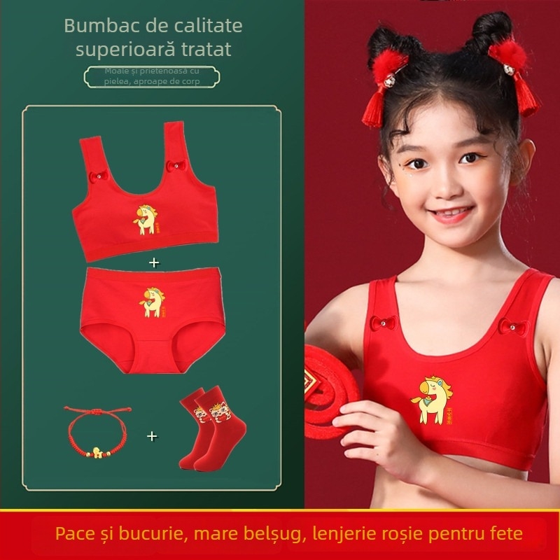 Bustier din bumbac în stil vestă pentru adolescente, cupe pline, cupe subțiri modelate, fără sârmă, 13–18 ani, Anul Calului 2026