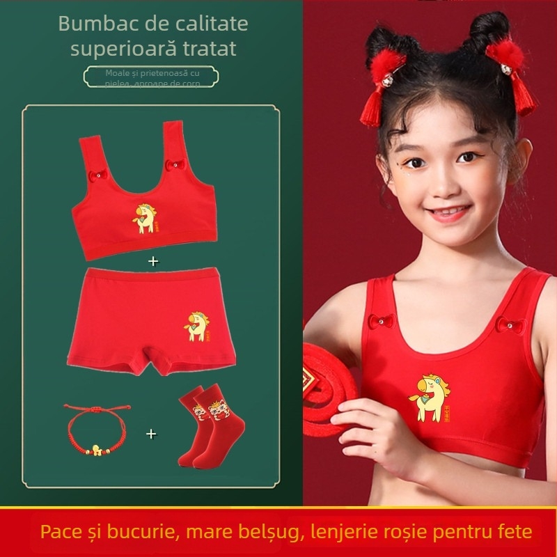Bustier din bumbac în stil vestă pentru adolescente, cupe pline, cupe subțiri modelate, fără sârmă, 13–18 ani, Anul Calului 2026