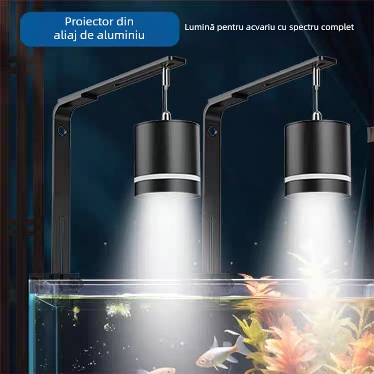 Lampa LED pentru acvariu cu spectru complet, aliaj de aluminiu, 16W, reglaj în trei culori, controlul algelor și iluminare pentru plante acvatice