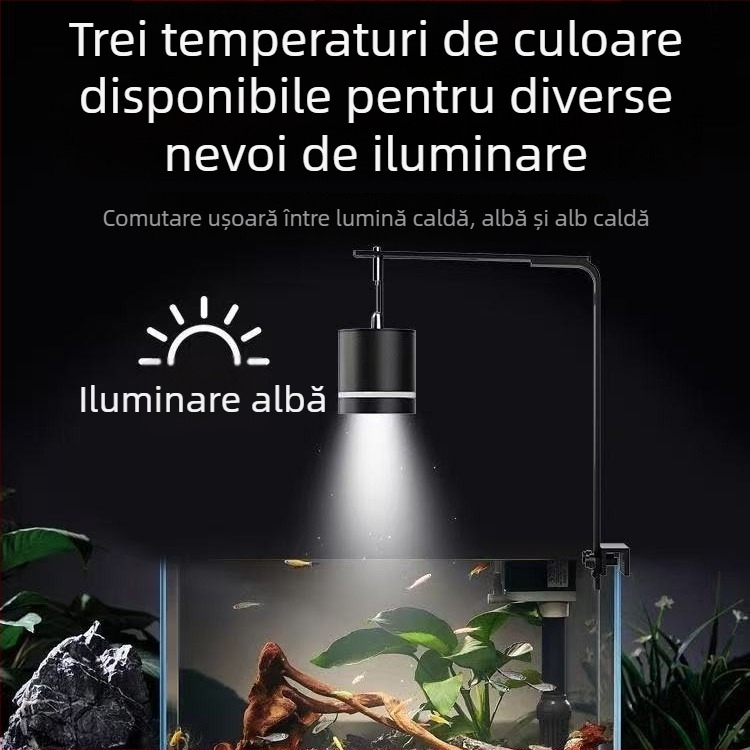 Lampa LED pentru acvariu cu spectru complet, aliaj de aluminiu, 16W, reglaj în trei culori, controlul algelor și iluminare pentru plante acvatice