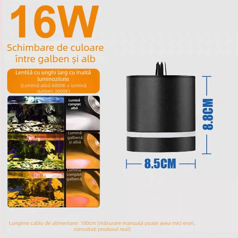 Lampa LED pentru acvariu cu spectru complet, aliaj de aluminiu, 16W, reglaj în trei culori, controlul algelor și iluminare pentru plante acvatice