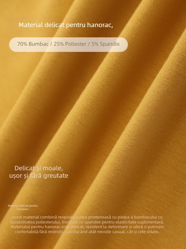 Pulover din amestec de bumbac, mâneci lungi, guler rotund, model solid, croială lejeră, top sport de toamnă