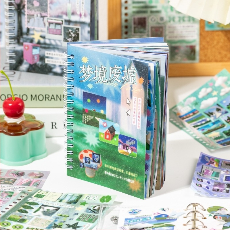 Leisurely carte cu autocolante, hârtie lucioasă, stil dream-core wind, pentru jurnal și decorarea huselor de telefon, colaj Guka, cod de fabricație 40124437111