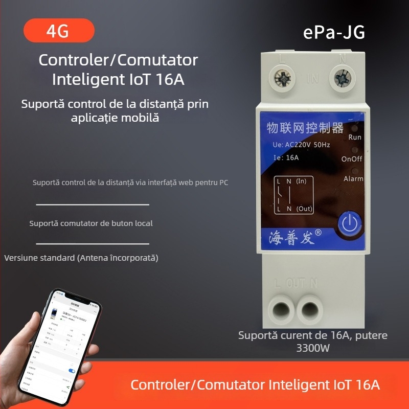 Comutator IoT digital cu temporizator și întrerupător – control de la mobil și PC, AC 48–260V, panou PC ignifug, marcă Hperfor