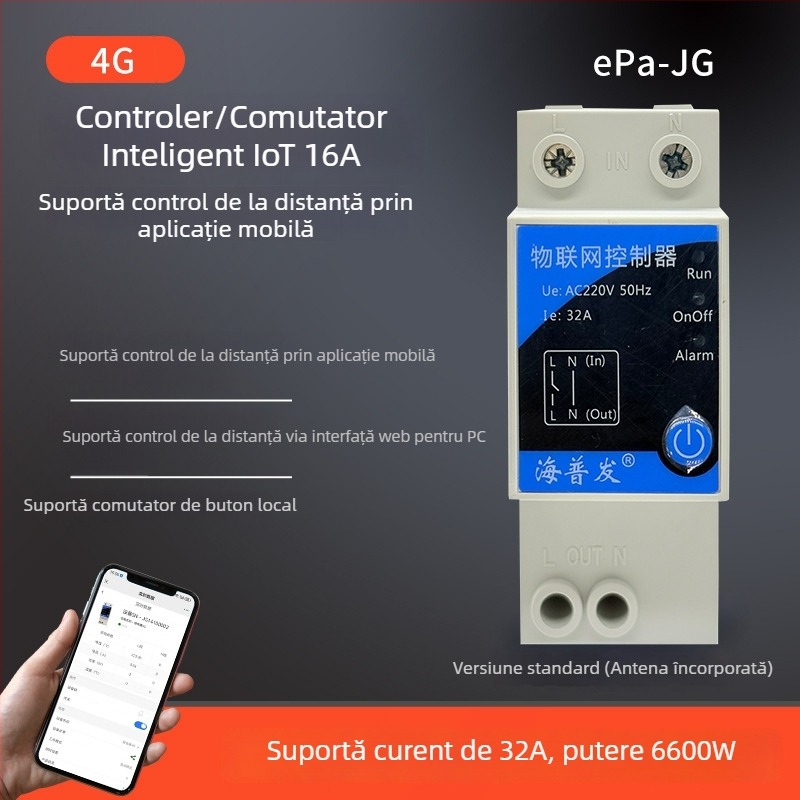 Comutator IoT digital cu temporizator și întrerupător – control de la mobil și PC, AC 48–260V, panou PC ignifug, marcă Hperfor