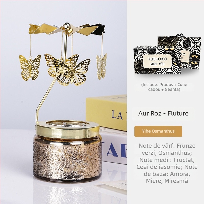 Felinar rotativ pentru lumânări, cilindric, lumânare parfumată din ceară de soia, făcut manual