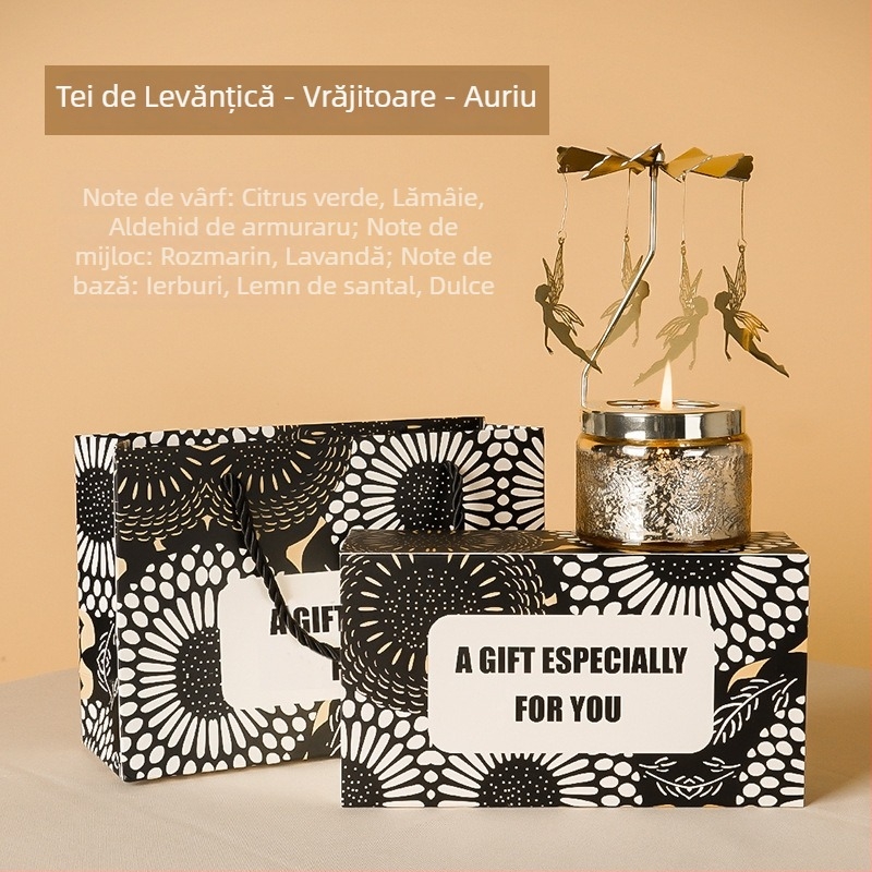 Felinar rotativ pentru lumânări, cilindric, lumânare parfumată din ceară de soia, făcut manual