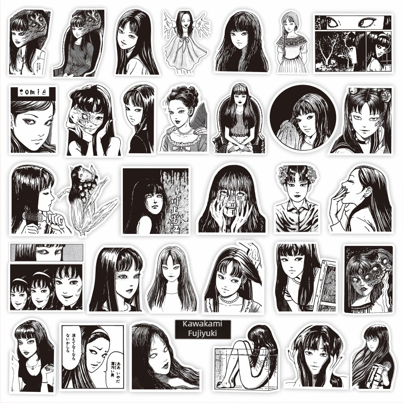 Set de autocolante pentru jurnal cu temă horror manga; autocolante adezive; stil japonez; imprimare