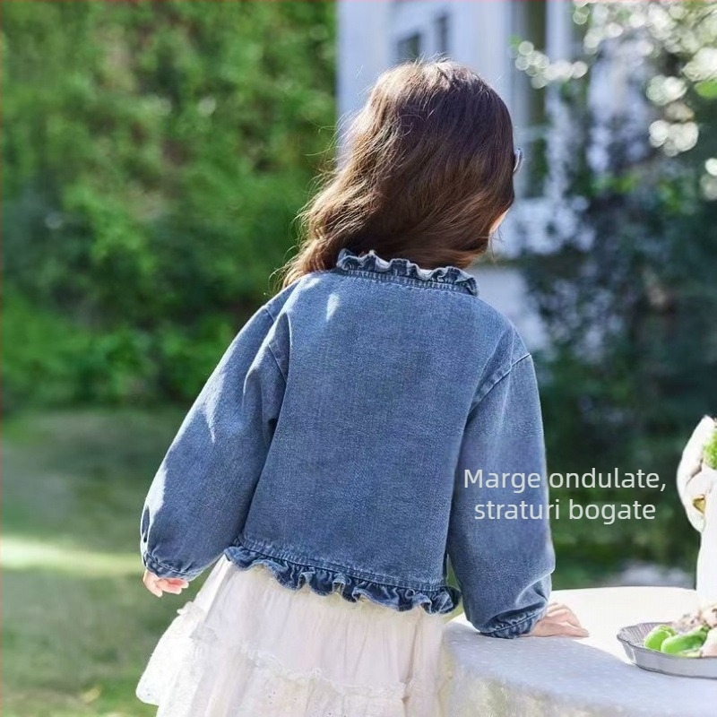 Palton din denim pentru fete – Casual, primăvară-toamnă, închidere cu nasturi pe un rând, stil cowboy, pentru copii peste 8 ani