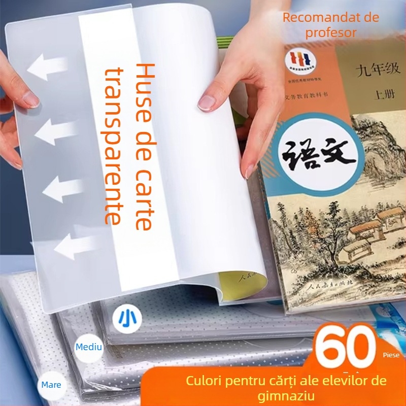 Set de acoperiri transparente pentru manuale de gimnaziu, material PP, pentru clasele 7–9