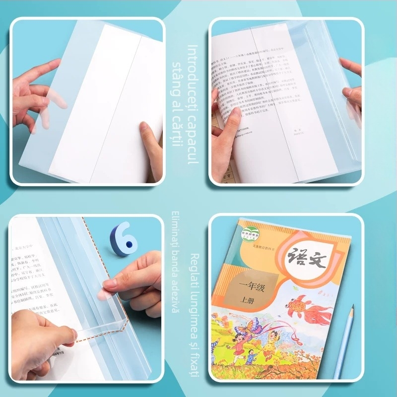 Set de acoperiri transparente pentru manuale de gimnaziu, material PP, pentru clasele 7–9