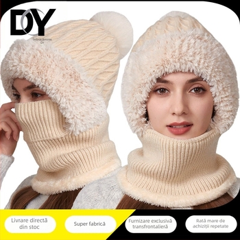 Set tricotat pălărie și fular, cu elasticitate ridicată - acrilic; culoare solidă; pentru femei adulte; iarnă