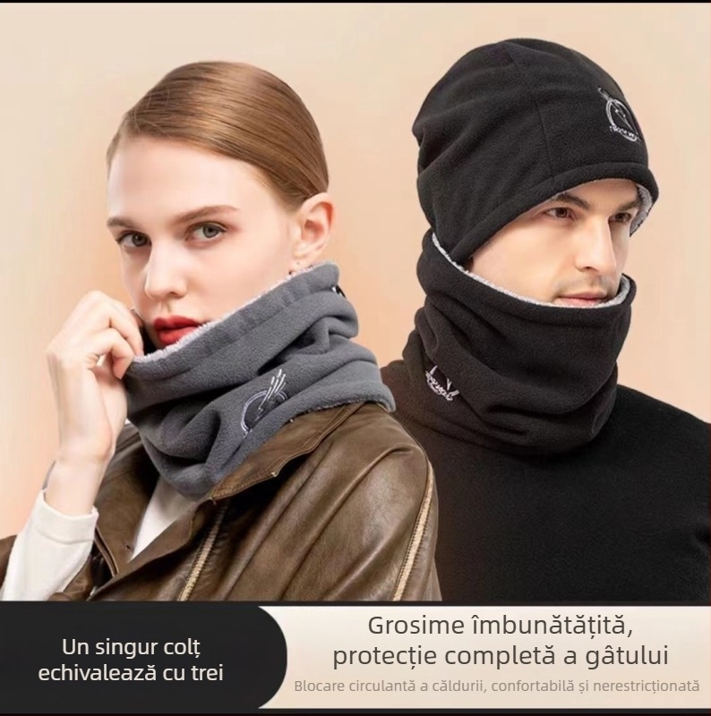 Set din două piese: pălărie și fular din fleece polar, unisex adulți, rezistent la vânt, căptușit cu fleece