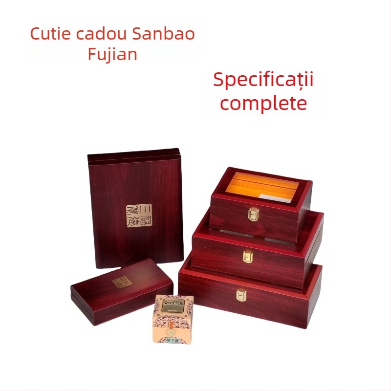 Cutie de cadou din lemn, goală, pentru ambalarea pastilelor Pien Tze Huang Angong Niuhuang, modelul 013, material: lemn (fiberboard), ștanțare cu presiune caldă (argintiu), căptușeală: EVA bumbac