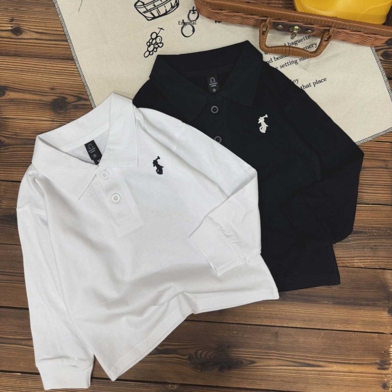 Tricou polo pentru copii cu broderie de ponei, guler polo, bumbac, pentru copii 3–8 ani