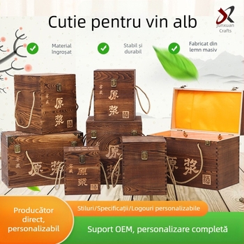 Cutie din lemn pentru vin pentru două sticle, gravată, lemn natural, interior personalizabil, model JXQ509